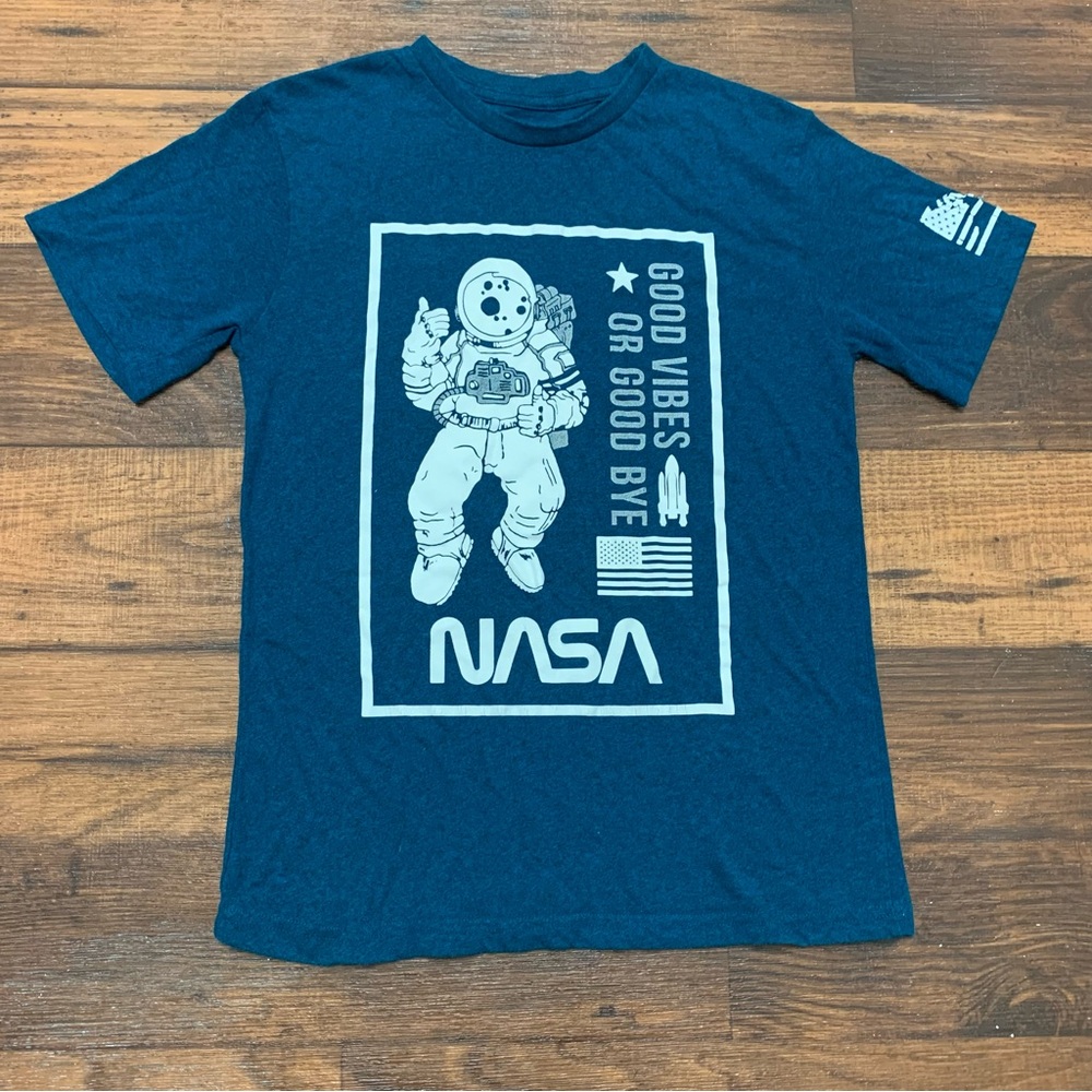 Eighty Eight NASA Spaceman Astronaut Good Vibes Boy Girl  Blue T Shirt Size 14